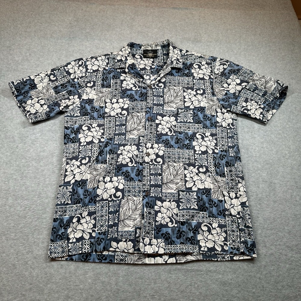 Royal Creations Hawaiian Aloha Shirt Mens‎ M Blue Floral Print Short Sleeve USA